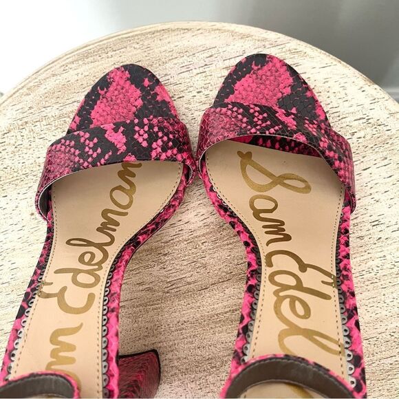 Sam Edelman Yaro Hot Pink Python Snake Block Heel Open Toe Sandals Sz 7 NWOB - Picture 10 of 12